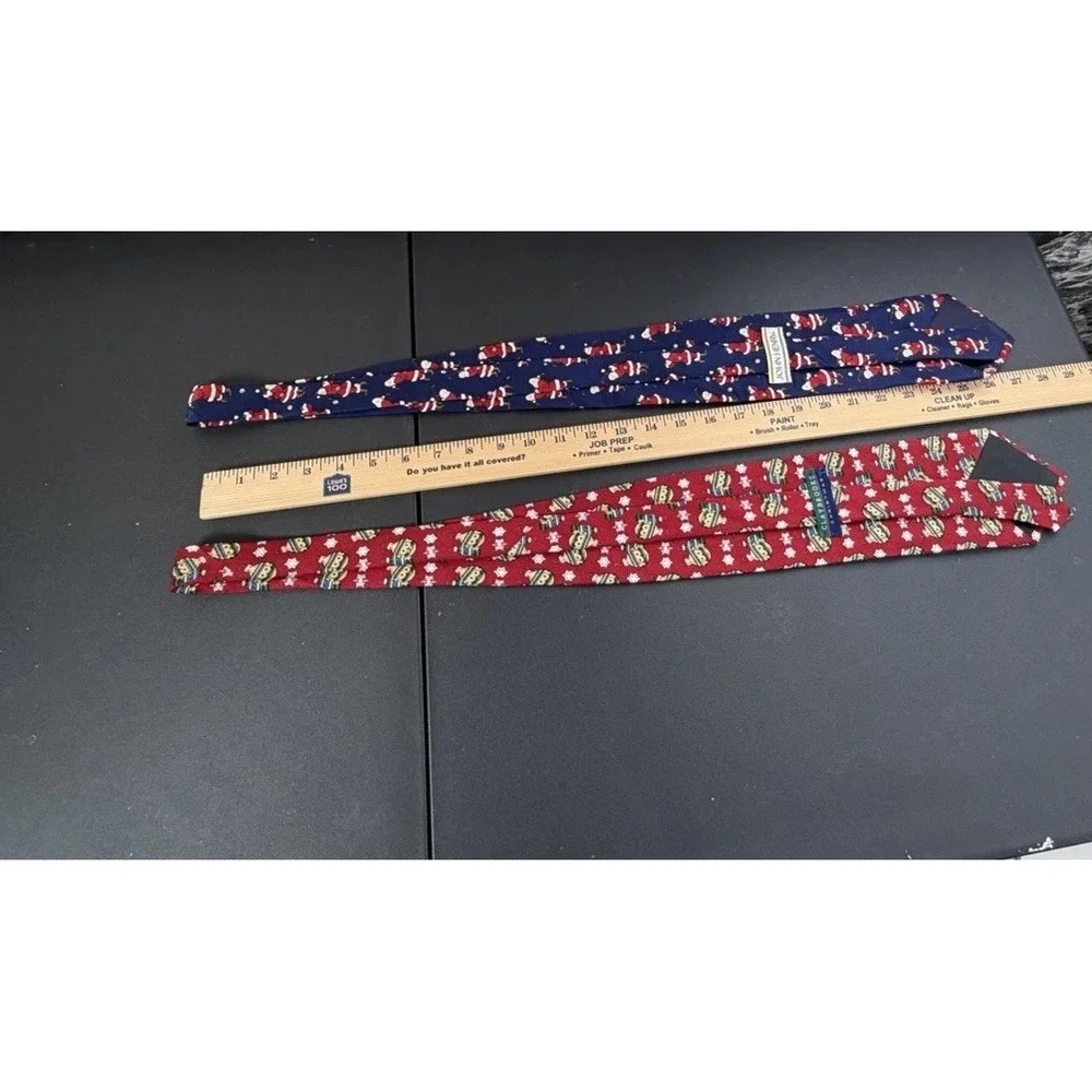 Lot of 2 Christmas Tie's Navy Santa Plays Golf &‎ Red Christmas Ornaments